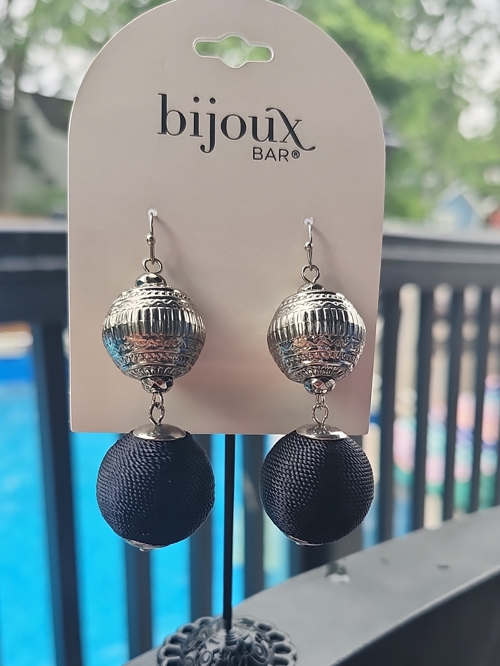 bijoux BAR Silver and Black Textured Drop Earrings
